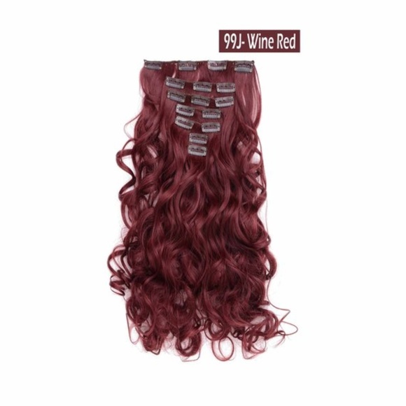 Brand New 24" Curly Wavy #99J Wine Red Hair Extension A Set Of 8 Pieces 18 Clips - Picture 2 of 6